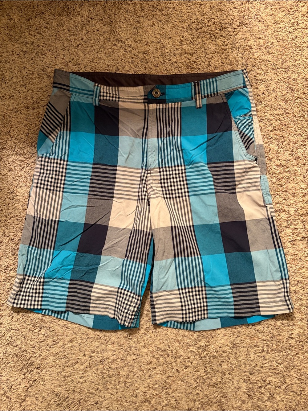 lululemon athletica Turquoise and Navy Plaid Shorts
